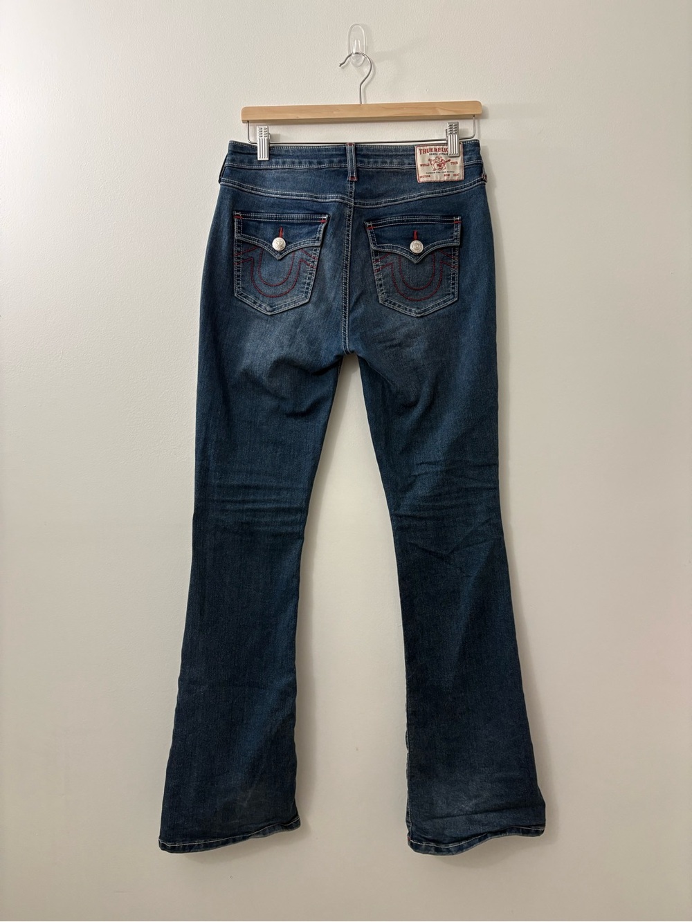 True Religion Dark Blue Wide Leg Jeans with Red Stitching